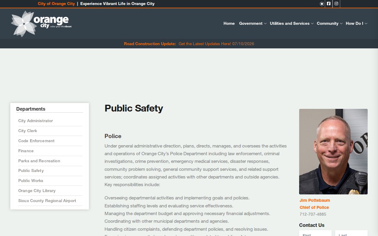 Orange City Police official public-safety record page in Sioux County